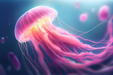 Wall Mural - pink jellyfish in the water