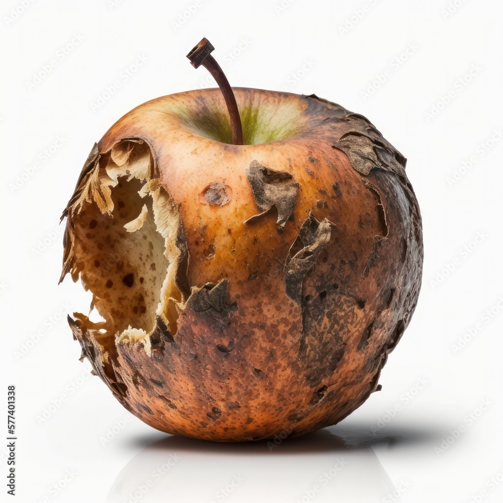 A rotting apple - an illustration of decay, bacteria, food waste, and ...