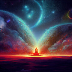 Wall Mural - Galactic temple deep space impressionist style - generative ai