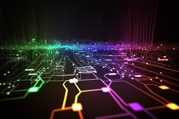 Fototapete - Colorful abstract design of cyberspace and network connectivity for background created with Generative AI technology