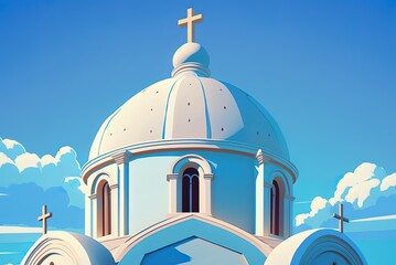 aerial view of a church's dome and cross in the sky generative ai