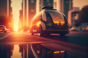 design study of a futuristic autonomous robo taxi in a mega city. generative ai