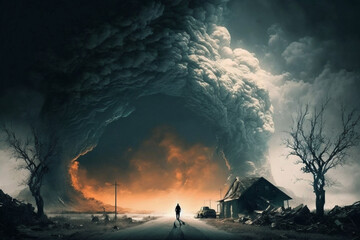 Canvas Print - Horror apocalypse scenario surrealism wallpaper Generative AI