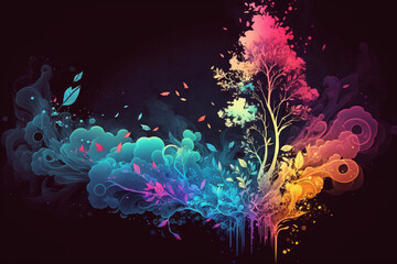 Wall Mural - Lovely Cute neon watercolor wallpaper Generative AI