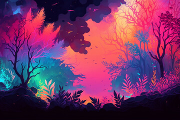 Wall Mural - Lovely Cute neon watercolor wallpaper Generative AI