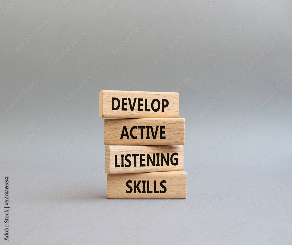 Listening skills symbol. Concept word Develop active listening skills ...