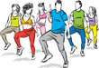 © moniqcca - dancer together women men dancing fitness zumba vector illustration