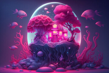 Canvas Print - Lovely Cute neon surrealism wallpaper Generative AI