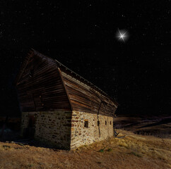 Wall Mural - old stable on christmas eve