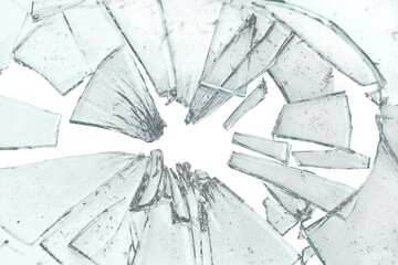 Broken glass on transparent background with glass cracks and splinters. Can be put on any image, glass parts are transparent also