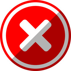 Poster - red x cross no sign wrong or decline or error round circle icon with 3d style shadow effect. vector 