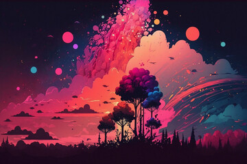 Wall Mural - Lovely Cute neon watercolor wallpaper Generative AI