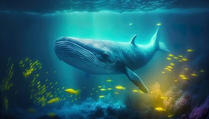 whale in colorful underwater world created with generative ai technology