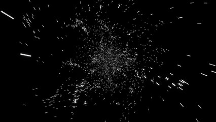 Poster - Flying through time and space. Design. Endless cosmic background with white stars and black universe.