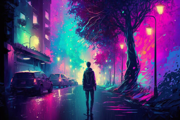 Wall Mural - Lovely Cute neon watercolor wallpaper Generative AI