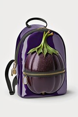 Daypack with purple aubergine vegetable design. Shoulder bag, elegant unusial leather luxury ornate leather bag, AI generative.