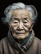 © simon - Elderly Chinese lady-portrait of a old woman-Black Background-Generative AI-
