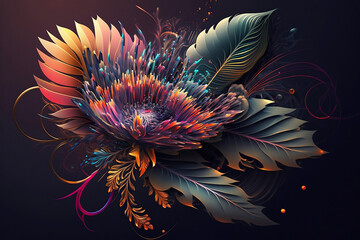Wall Mural - illustration of abstract colorful flower on black background