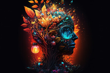Wall Mural - abstract illustration of person with flowers