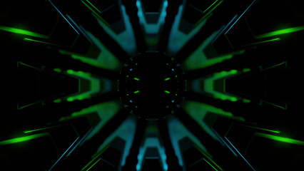 Poster - 3D animation of a journey through a Spaceship or industrial hallway. Design. Technologies of future.