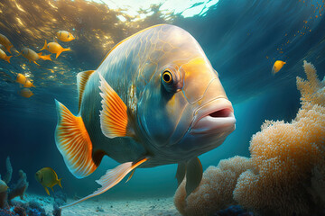 Fish in river. Underwater. Ai generated