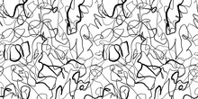 Hand Drawn Fun Playful Trendy Childish Squiggly Doodle Drawing Line Art Pattern. Seamless Abstract Chaotic Ink Pen Or Marker Scribble Texture Backdrop. Bold Black Lines Isolated On White Background.