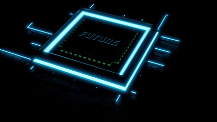 Poster - Abstract micro chip with the word future. Design. Visualization of a modern circuit board.