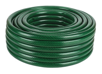 Coiled flexible tube watering garden hose hosepipe isolated on white background