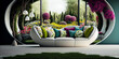 Chic Lounge with Patterned Sofa and Cushion
