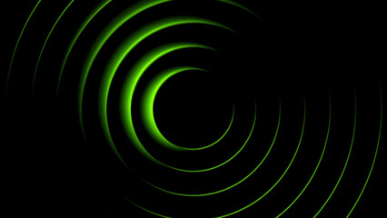 Poster - Green shrinking circles. Motion.Dark circles in the animation that circle each other move apart and retract.