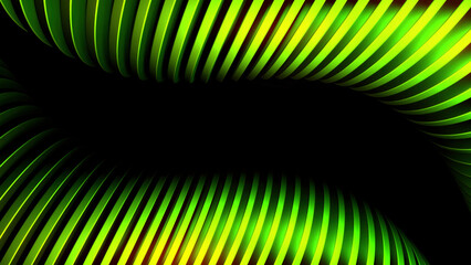 Poster - Silhouettes of black and green circular shapes on a black background. Design. Spinning rings with light reflections.