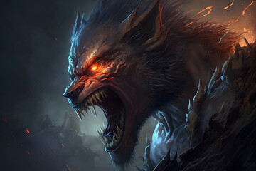 Wall Mural - Werewolf from epic battle. Generative AI