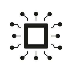 Poster - Central Processing Unit Silhouette Icon. Micro Chip Board, Digital Technology, Artificial intelligence Glyph Pictogram. CPU Solid Sign. Electronic Circuit Symbol. Isolated Vector Illustration