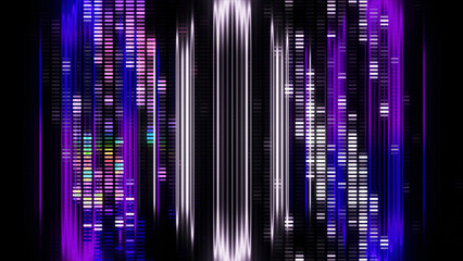 Poster - Green and purple lines on a black background. Motion.Bright multicolored light in different sections of the footage in 3d format shines and moves in different directions.