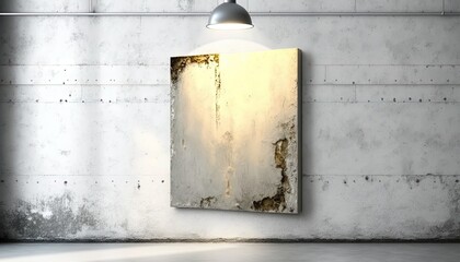 Wall Mural -  a light that is on in a room with a concrete wall and a mirror on the side of the wall with a light on it.  generative ai