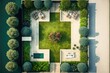 Aerial view of a square garden design. Generative AI
