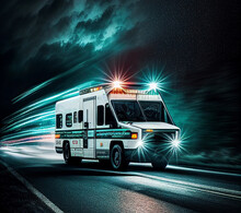 Ambulance Drives Fast Through City At Night.