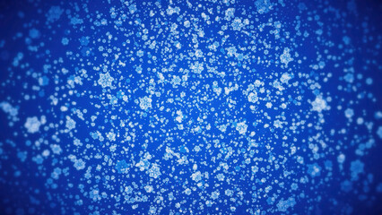 Poster - Abstract background with lots of snowflakes. Motion. Snowflakes move in air like bacteria. A lot of clusters of snowflakes in space. Winter background