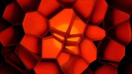 Poster - Moving abstract 3d cells. Design. 3D cells move in mirror style in geometric shape. Geometric 3d cells move and change shape