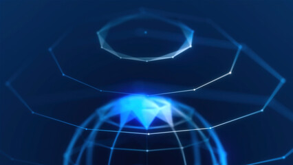 Aufkleber - 3D hologram of ball and spheres. Motion. Virtual hologram of planet with geometric spheres. Abstract geometric planet with spherical rings in virtual space