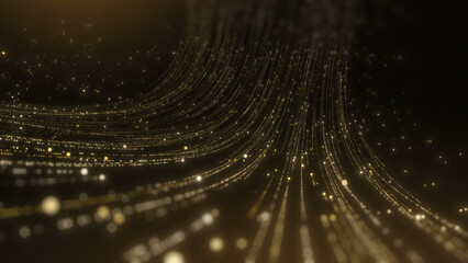 Wall Mural - gold lights rays stage scene for award winning event, abstract particle glitter