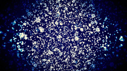 Poster - Abstract background with lots of snowflakes. Motion. Snowflakes move in air like bacteria. A lot of clusters of snowflakes in space. Winter background
