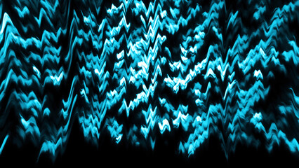 Poster - Shimmering curved stripes in motion on black background. Motion. Rotating pattern with moving shimmering stripes. Wavy stripes move and rotate