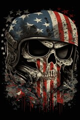 Wall Mural - Grim reaper angel of death, Skull wearing american flag of united states with copy space - Generative AI