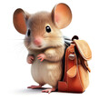 Cute anthropomorphic mouse with a leather satchel isolated on white - generative ai