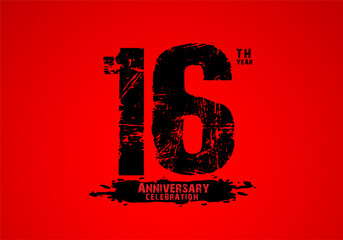 16 years anniversary celebration logotype on red background, 16th birthday logo, 16 number, anniversary year banner, anniversary design elements for invitation card and poster. number design vector