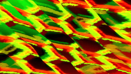Poster - Bright pattern with stripes and diamonds. Motion. Colorful psychedelic pattern with moving mirror stripes and geometric shapes. Geometric pattern with stripes and psychedelic effect