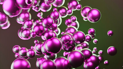 Poster - Moving stream of bright balls. Design. Rising stream of bright 3d bubbles in space. Bright bubbles move quickly in stream