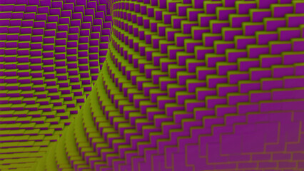 Aufkleber - 3d distortion of space with squares. Design. Space with curved distortion of funnel. Space with squares is visually distorted into funnel