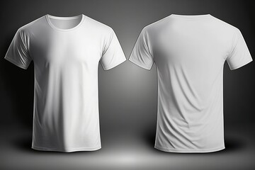 Men's white blank T-shirt template,from two sides, natural shape on invisible mannequin, for your design mockup for print